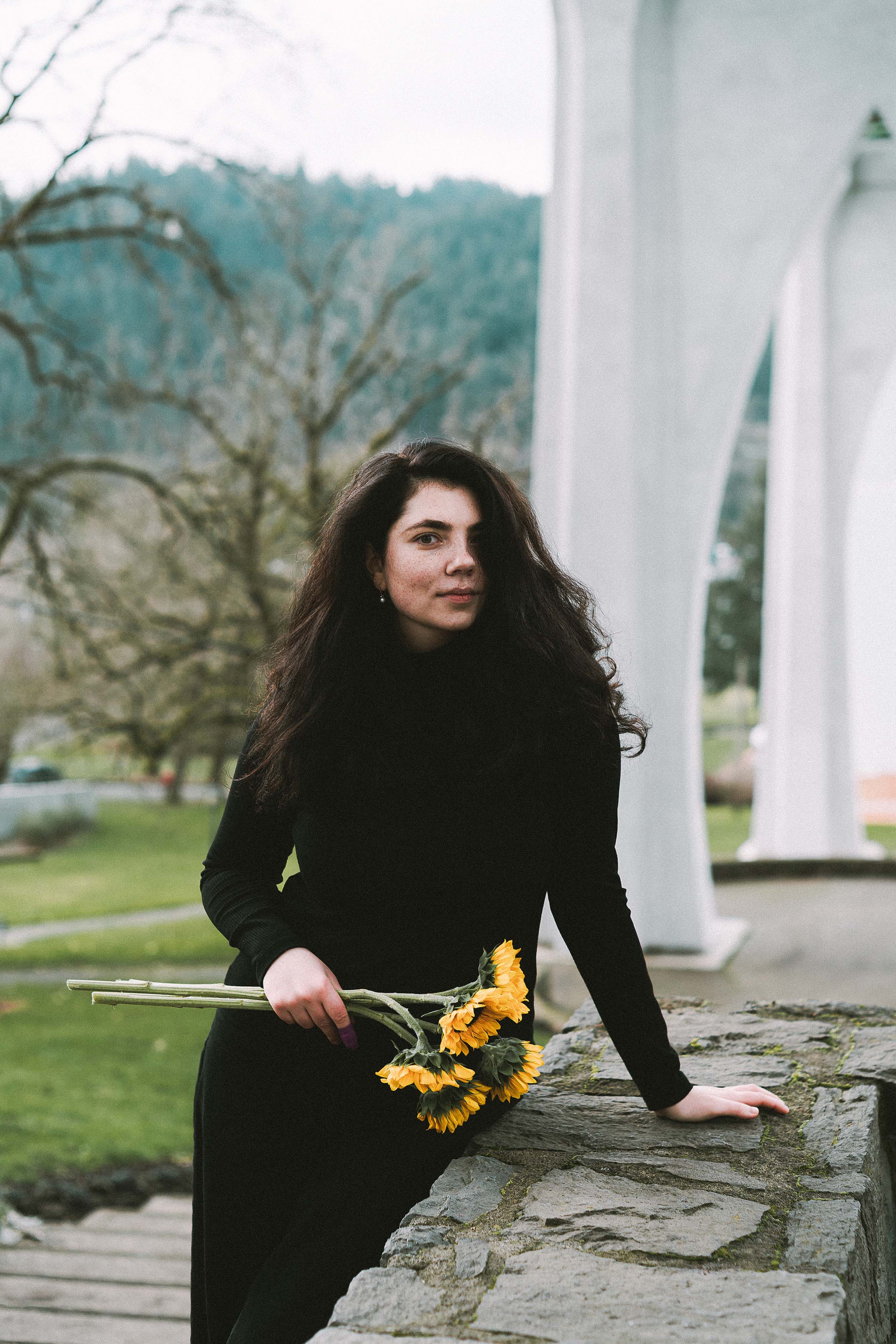 Moody Winter Portraits at Cathedral Park and St. Johns Bridge in Portland, Oregon — photograph 6 of 10